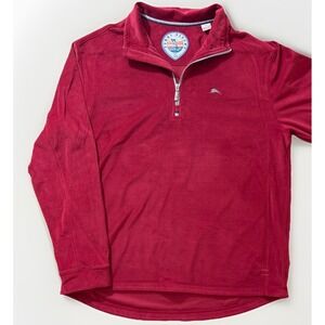 Tommy Bahama Men SzL Red 1/4 Zip Fleece Pullover Paradise Tech Marlin Embroidery